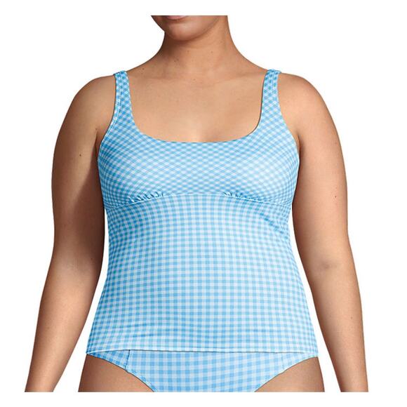 Lands’ End Paradise Aqua Gingham Tankini Swimwear Top Women's Size 18 NEW!!! - Picture 1 of 6